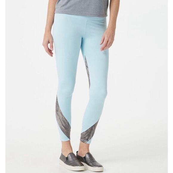 NEW Soulgani Active Love Twin Soul Leggings 3X Blue Gray Stripe Plus - Picture 1 of 8